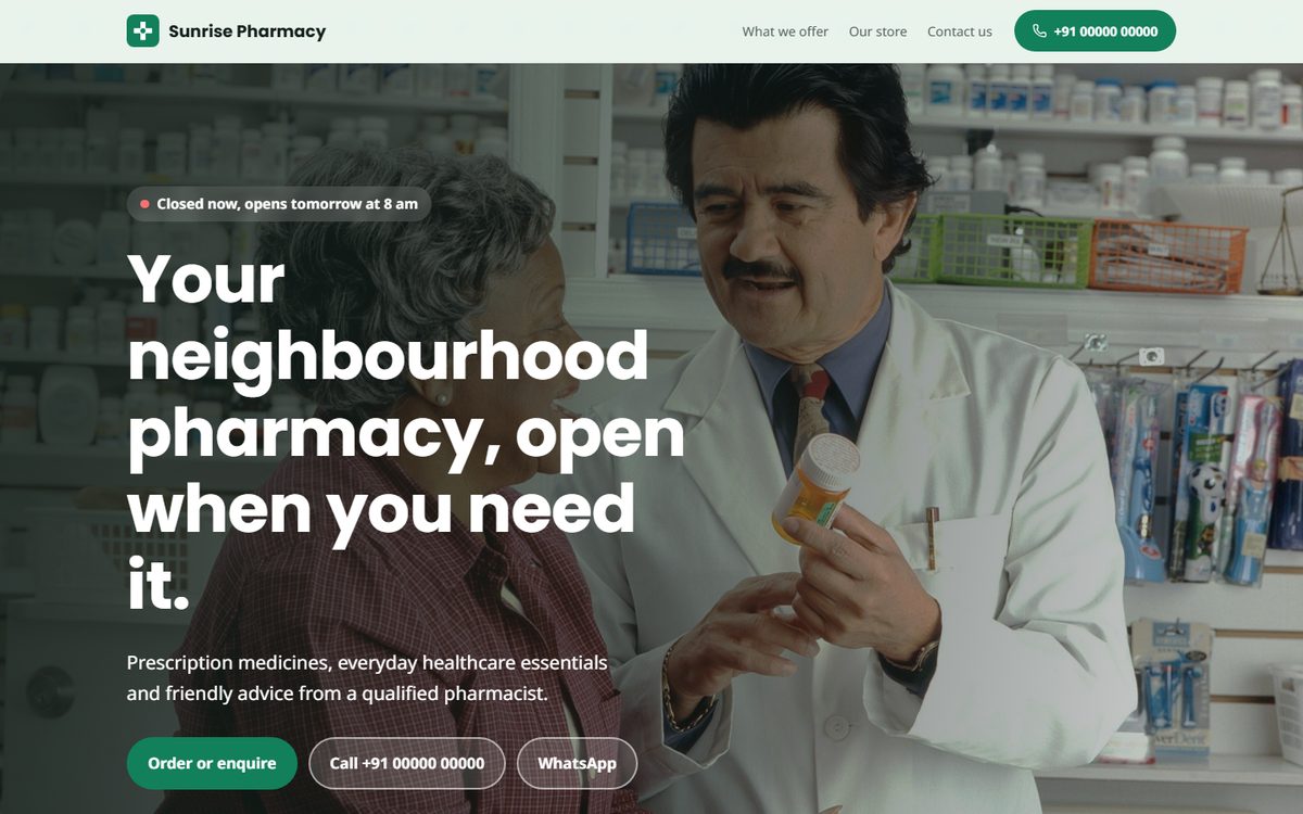 Pharmacy website with a pharmacist and customer